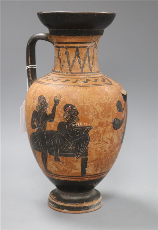 After the antique. A Greek style pottery vessel, missing handle